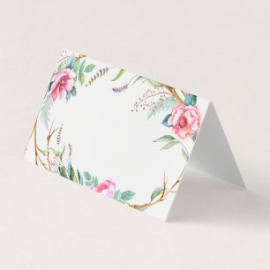 Aquarelle rose Bohême Wreath Floral Place Card