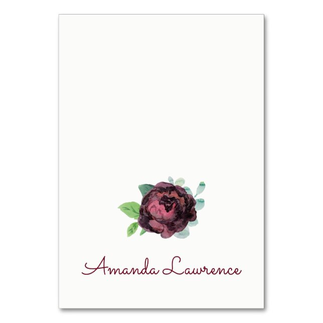 Aquarelle Rose Bourgogne Cartes de lieu personnali (Par défaut)