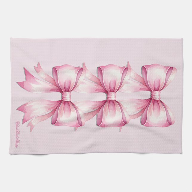 Aquarelle rose Bow Imprimer Serviette de cuisine (Horizontal)