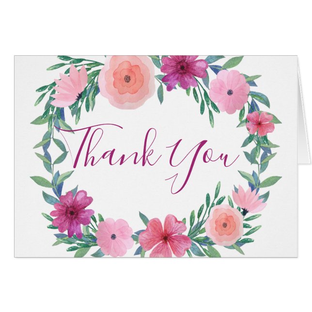 Aquarelle rose Carte de remerciements (Devant Horizontal)