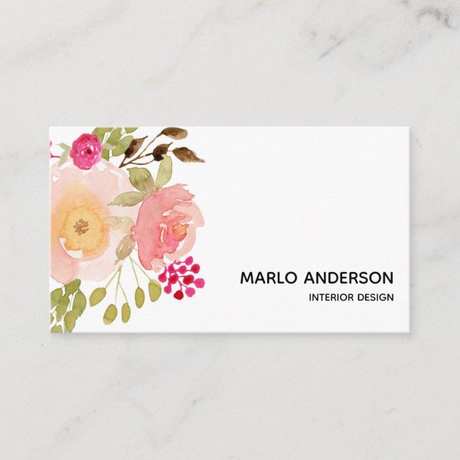 Aquarelle rose Carte de visite floral (Devant)