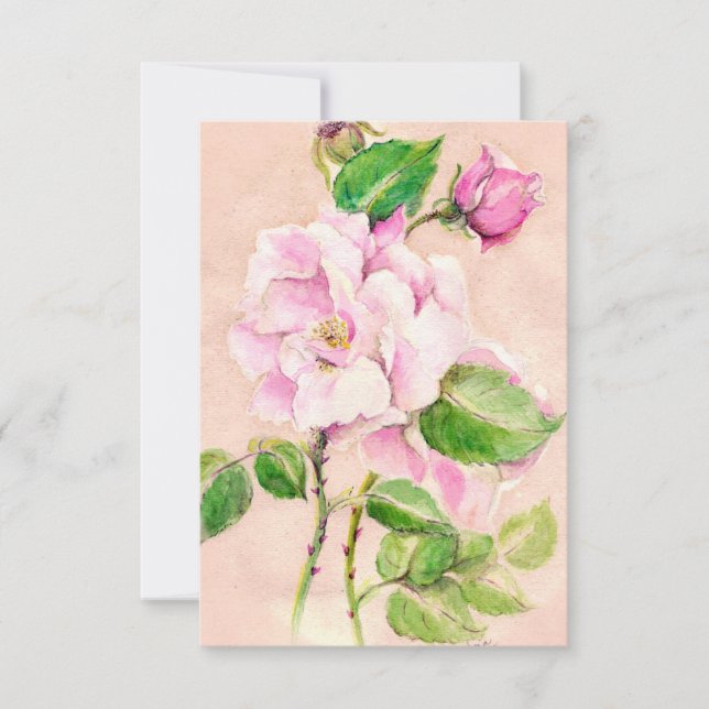 Aquarelle rose Cartes pour notes (Devant)