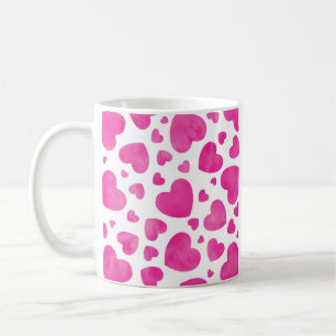 Aquarelle rose chaud Coeurs café Mug