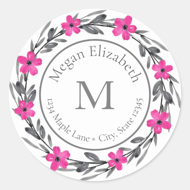 Aquarelle rose chaud étiquettes de fleurs (Devant)