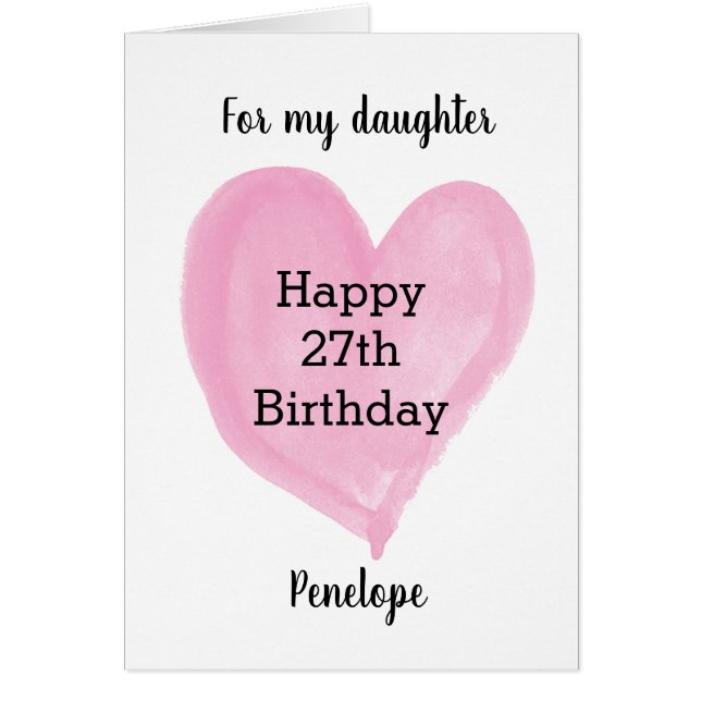 Aquarelle rose Coeur heureux 27e anniversaire (Devant)