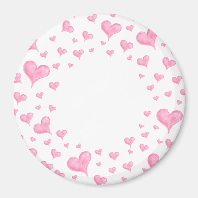 Aquarelle rose Coeurs Magnet (Devant)