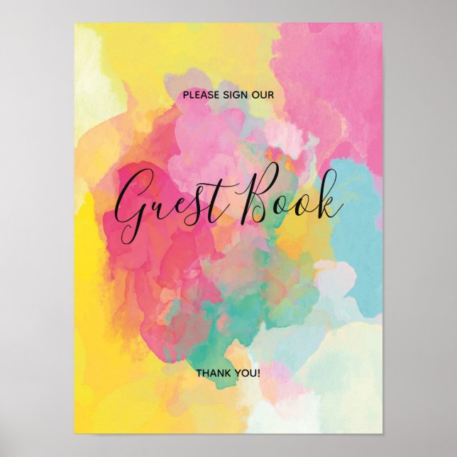 Aquarelle rose coloré Guest Book Poster (Devant)