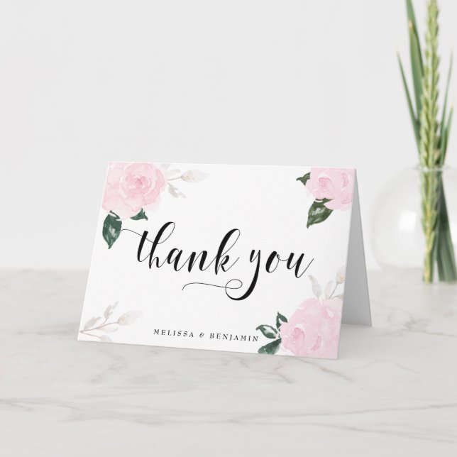 Aquarelle rose douce Rose Mariage Merci (Devant)