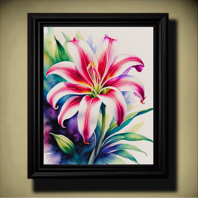 Aquarelle rose et blanc Stargazer Poster Lily (Créateur téléchargé)