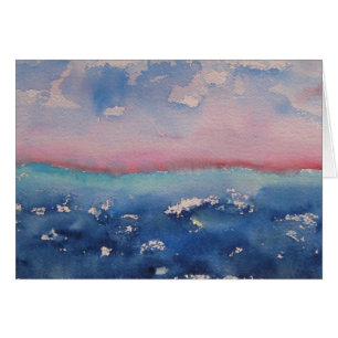 Aquarelle rose Et Bleu Foncé Horizon Paysage