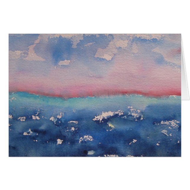 Aquarelle rose Et Bleu Foncé Horizon Paysage (Devant horizontal)