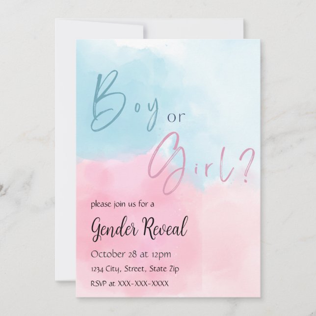 Aquarelle rose et bleu Genre Reveillez Invitation (Devant)