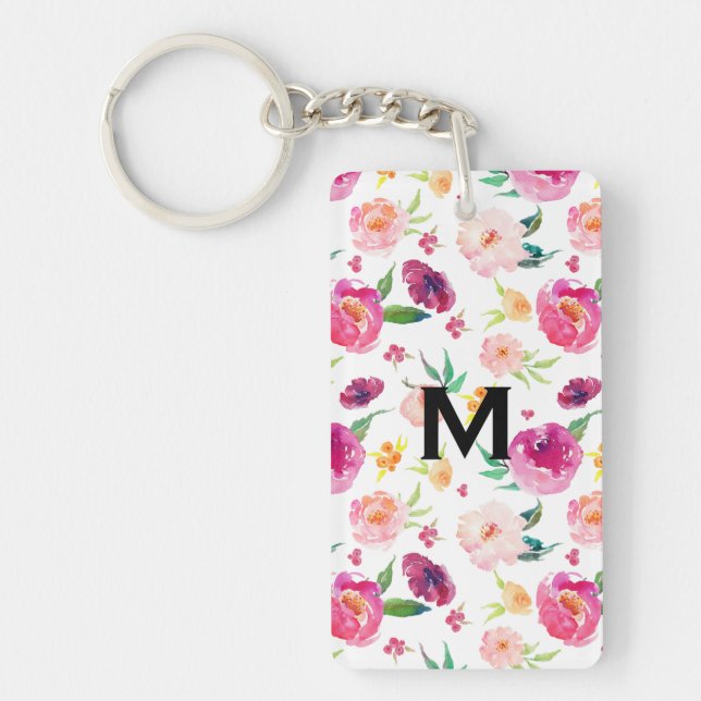 Aquarelle rose et bleu Motif Monogramme (Devant)