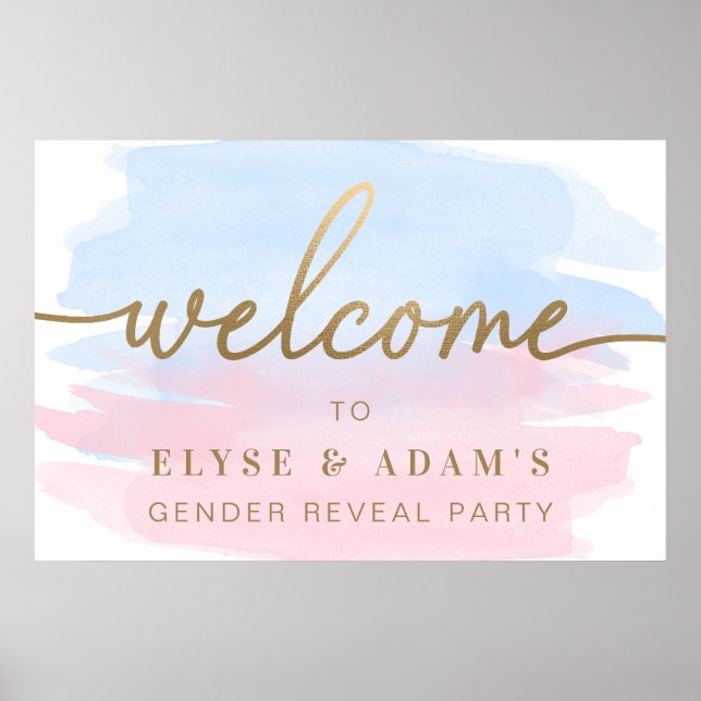 Aquarelle rose et bleu Sexe Révéler Affiche de bie (Devant)
