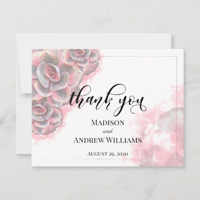 Aquarelle rose et gris Carte de remerciements de s (Devant)