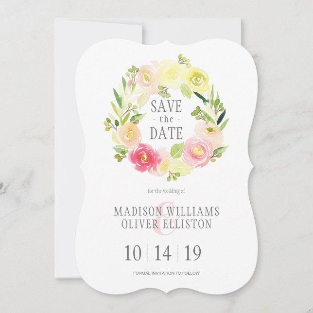 Aquarelle rose et jaune Florale | Save the date (Devant)