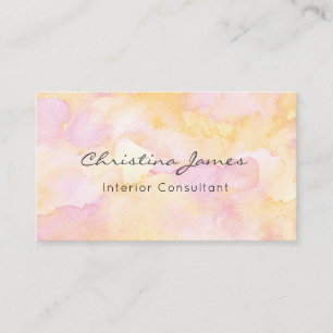 Aquarelle rose et jaune peinte carte de visite