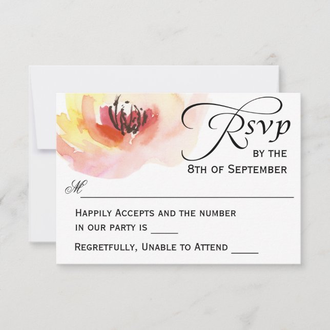 Aquarelle rose et rose RSVP florale (Devant)