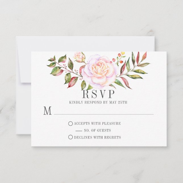 Aquarelle rose et vert Roses floraux RSVP (Devant)