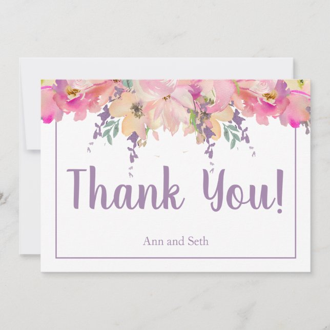 Aquarelle rose et violet Carte de remerciements fl (Devant)