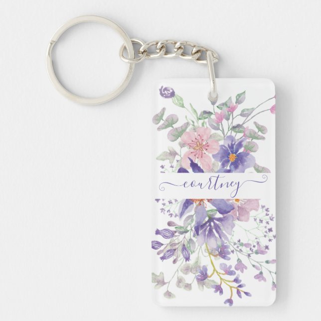 Aquarelle rose et violet florale personnalisée (Devant)