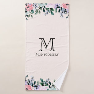 Aquarelle rose et violet Monogramme de bordure flo