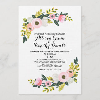 Aquarelle rose faire-part de mariage