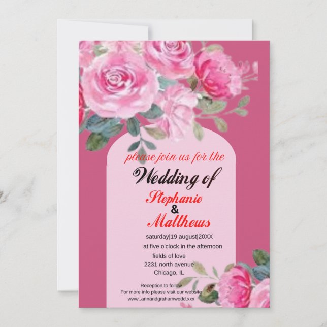 : Aquarelle rose Faire-part de mariage Floral (Devant)
