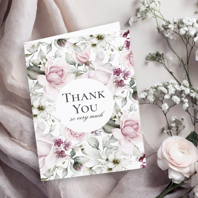 Aquarelle rose feminine Merci Floral (Blank inside!)