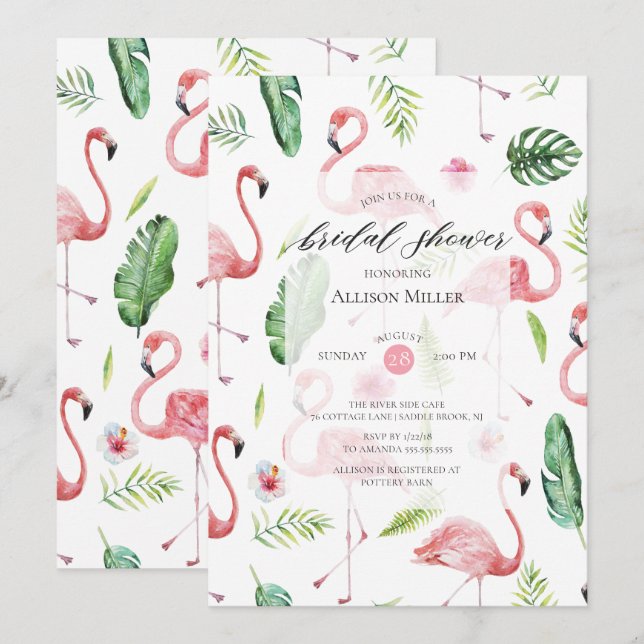 Aquarelle rose Flamant rose nuptiale Invitation à  (Devant / Derrière)