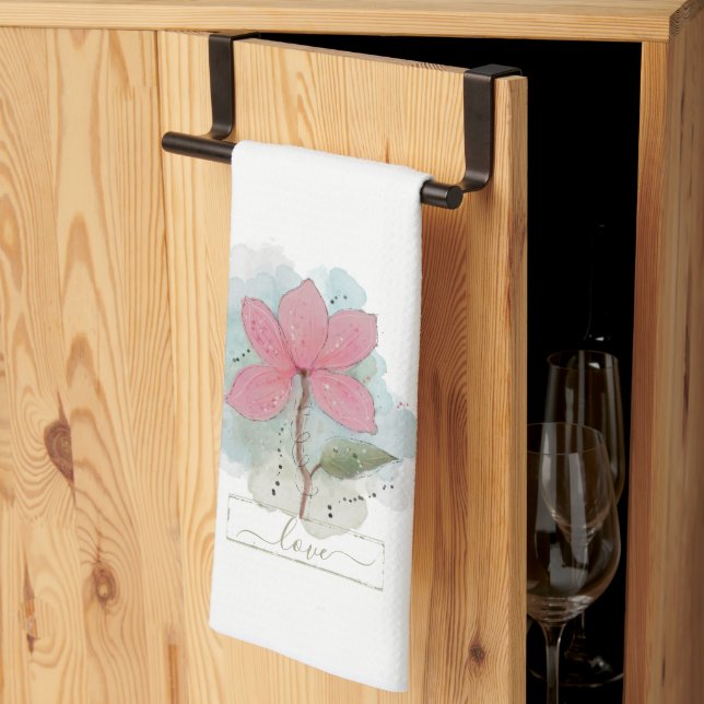 Aquarelle rose Fleur Aimer Serviette de cuisine (Pliage en tiers)