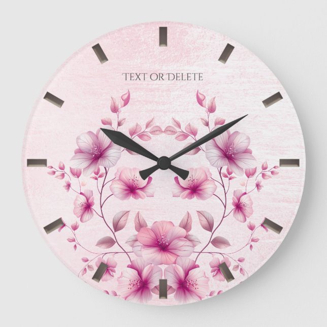 Aquarelle rose Fleurs Horloge murale (Recto)