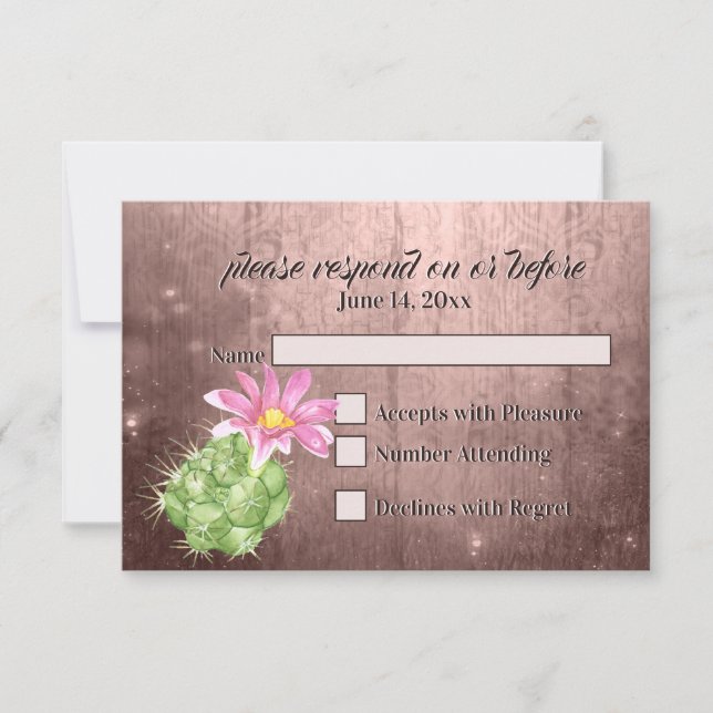 Aquarelle rose floraison cactus mariage RSVP (Devant)