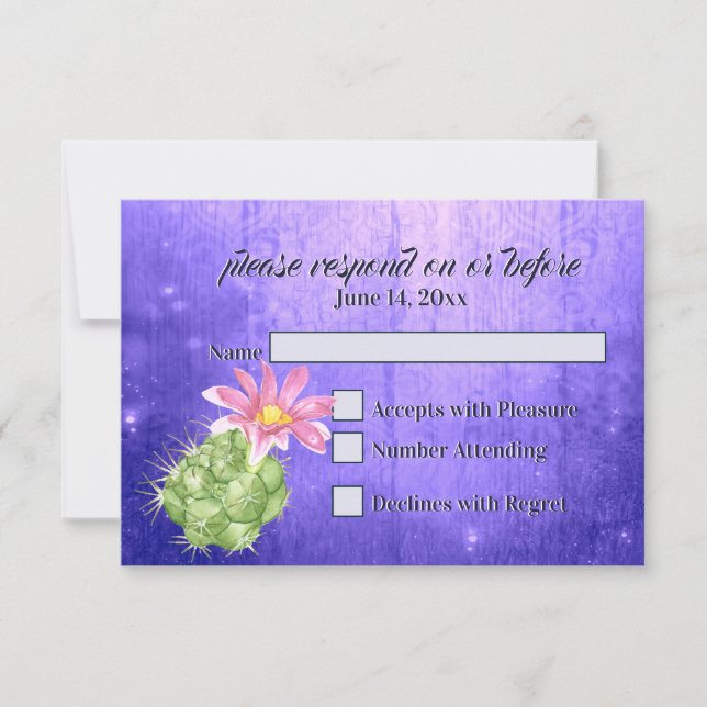 Aquarelle rose floraison cactus mariage RSVP (Devant)
