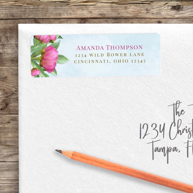 Aquarelle rose Floral Adresse de retour (Pink floral return address label with peony floral design. )