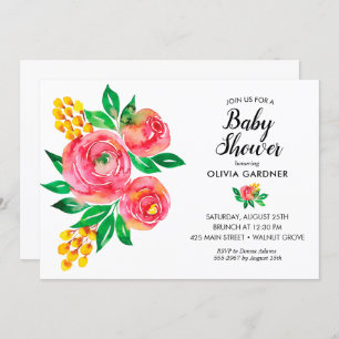 Aquarelle rose Floral Baby Shower Invitations