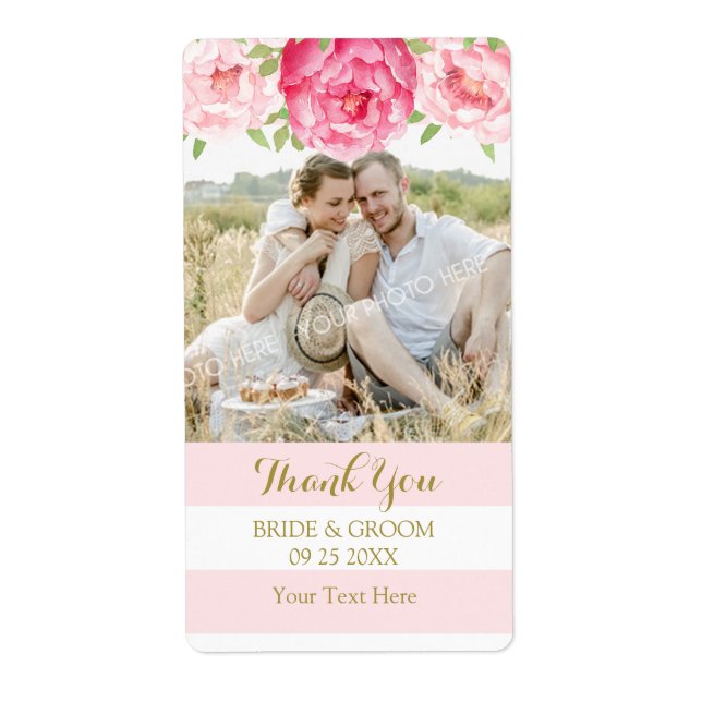 Aquarelle rose Floral Blush Photo Wedding Étiquett (Devant)