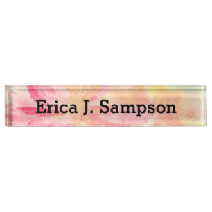Aquarelle rose Floral Bureau Nom Plaque