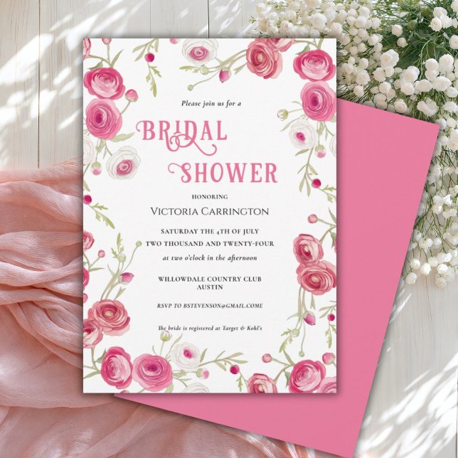 Aquarelle rose Floral Douche nuptiale Invitation (Créateur téléchargé)