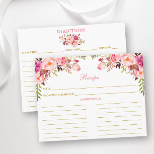 Aquarelle rose Floral Douche Recette Carte Or
