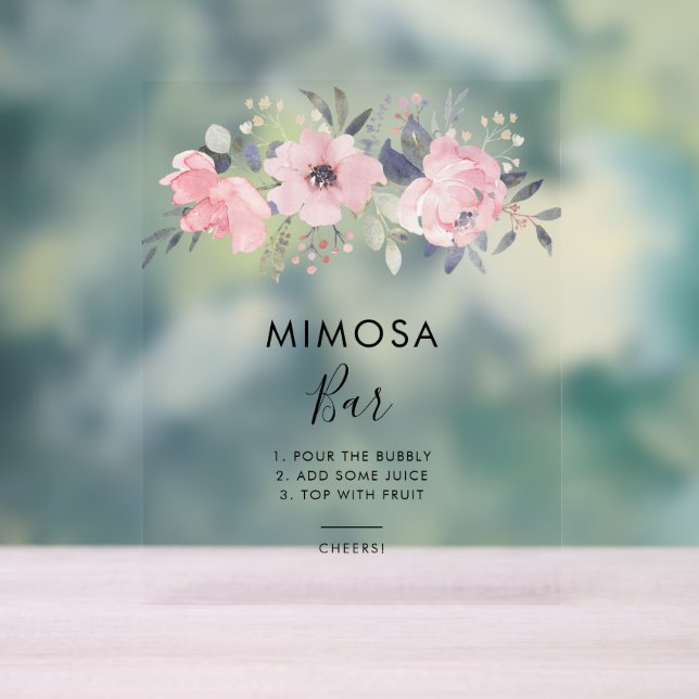 Aquarelle rose Floral Fête des mariées Mimosa Bar (Neutre)