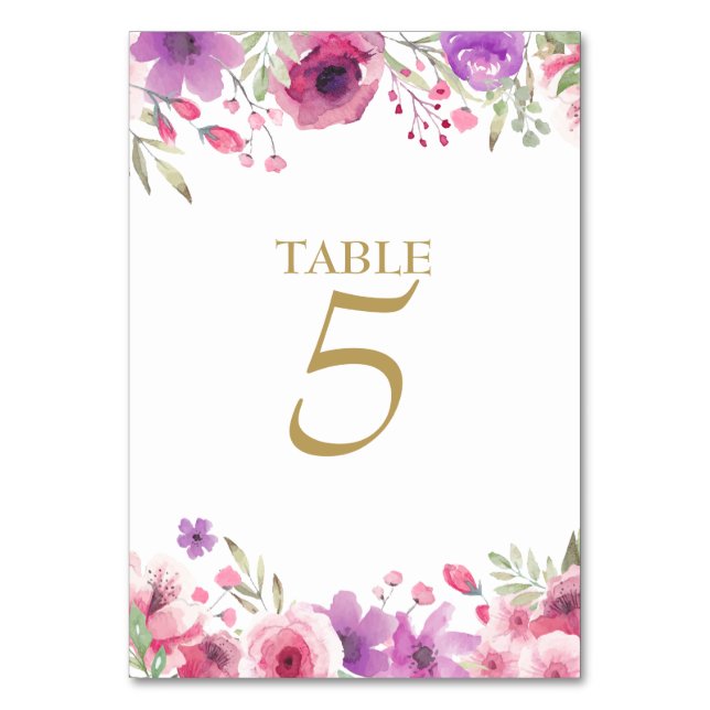 Aquarelle Rose Floral Gold Numéro de table (Dos)