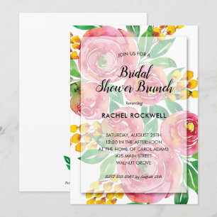 Aquarelle rose Floral Invitations de douche nuptia