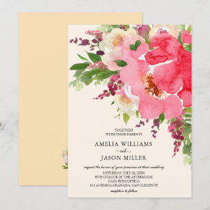 Aquarelle rose Floral Invitations de mariage