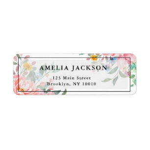 Aquarelle rose Floral Moderne Adresse de retour La