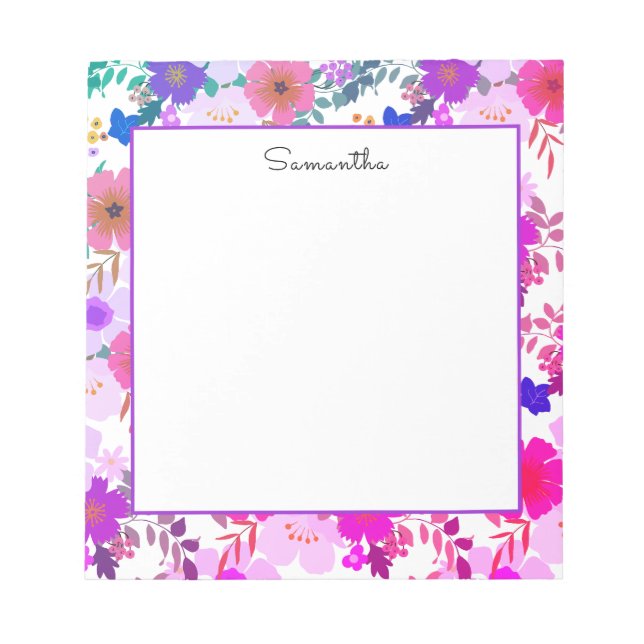 Aquarelle rose Floral Nom Bloc-notes (Devant)