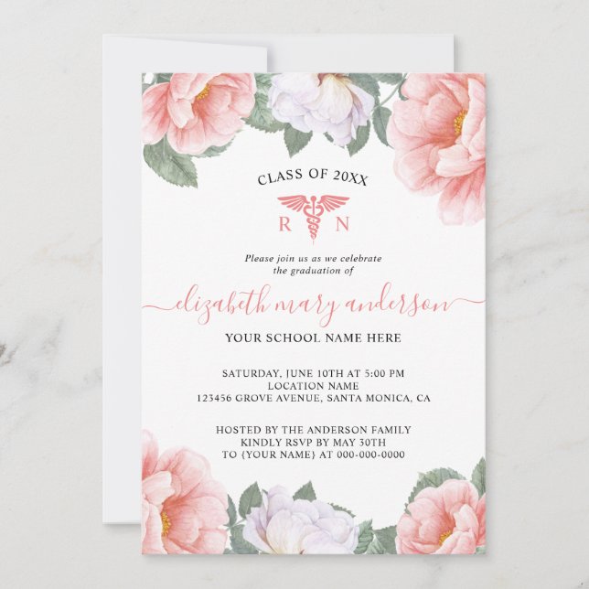 Aquarelle rose Floral Nursing Invitation (Devant)