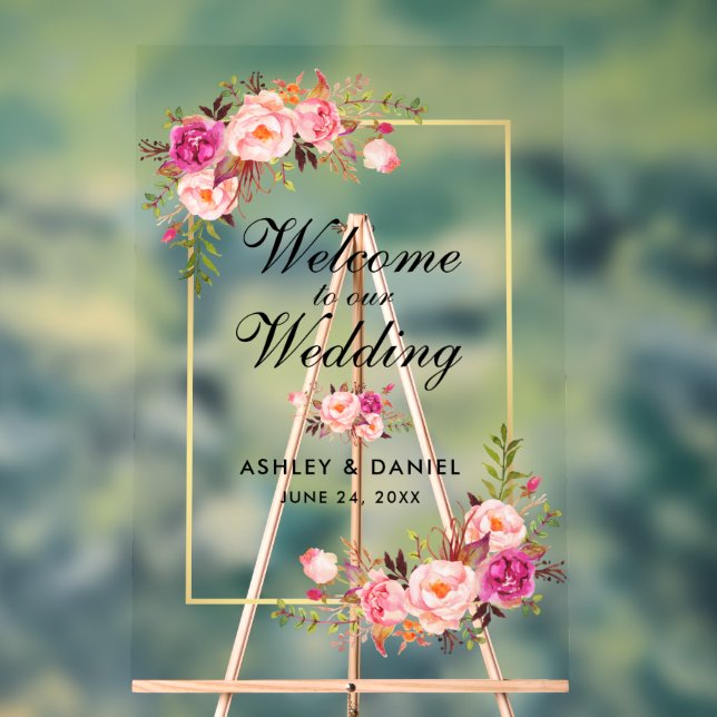 Aquarelle rose Floral or Mariage Bienvenue (Neutre)