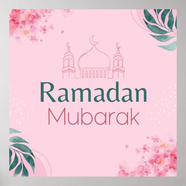 Aquarelle rose Floral Ramadan Moubarak Poster (Devant)