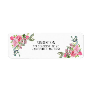 Aquarelle rose Floral Retourner l'adresse Étiquett
